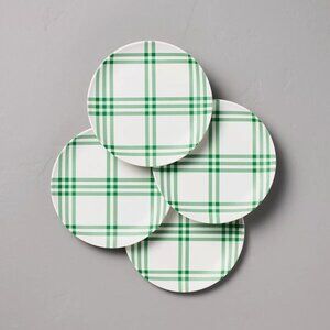 Hearth &‎ Hand Magnolia 4pk 8.8" Tri-Stripe Plaid Melamine Salad Plates Green